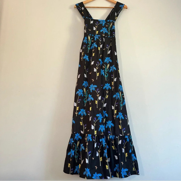Borgo de Nor 100% Cotton Made in Italy Mila Floral Iris Black Maxi Dress Size:6 - Picture 2 of 7